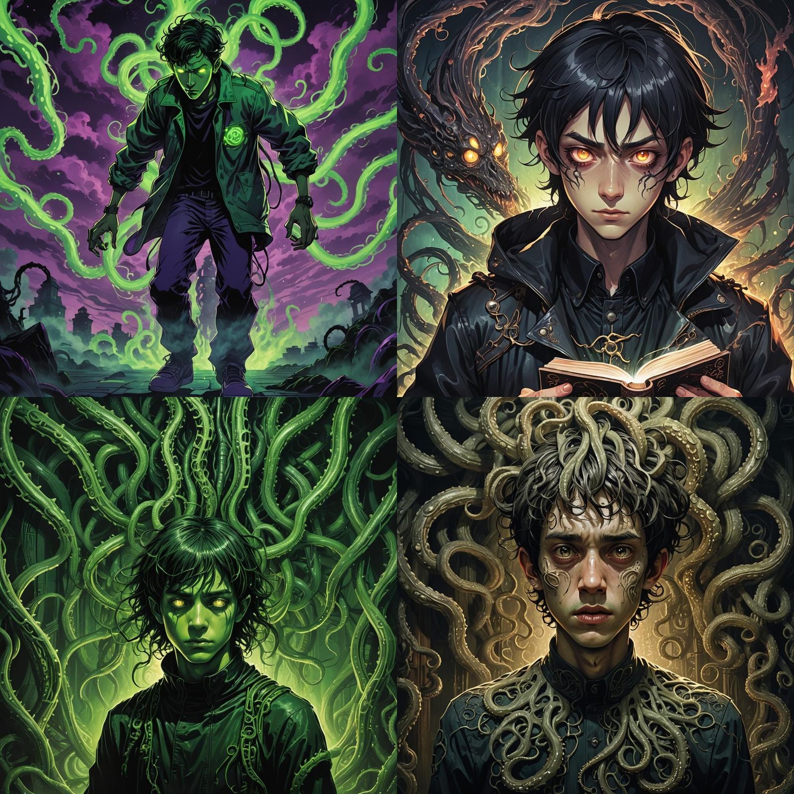 Psycho Lovecraftian Teenager in Anime Style