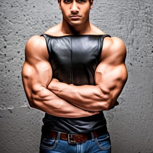 Bodybuilder in Leather: Professional City Photography