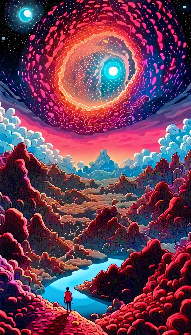 Neon Cosmic Nightscape from Mountain Peak