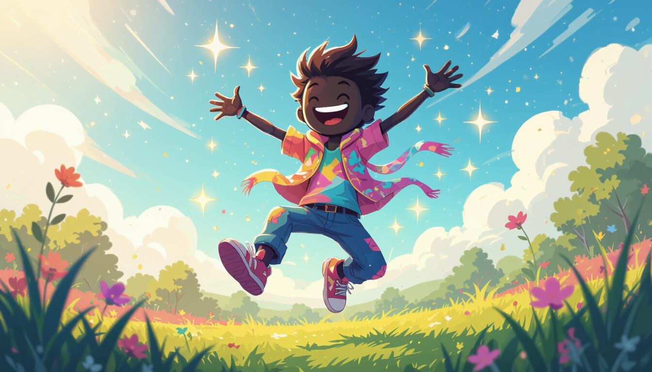 Joyful Stickman Jumps with Glowing Sparkles