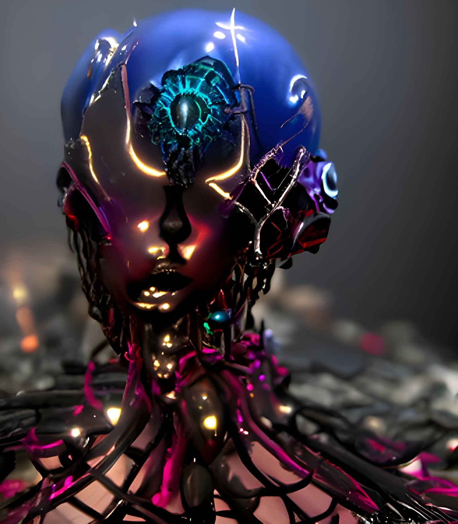 Eldritch Entity in Cyberpunk Steampunk Cityscape