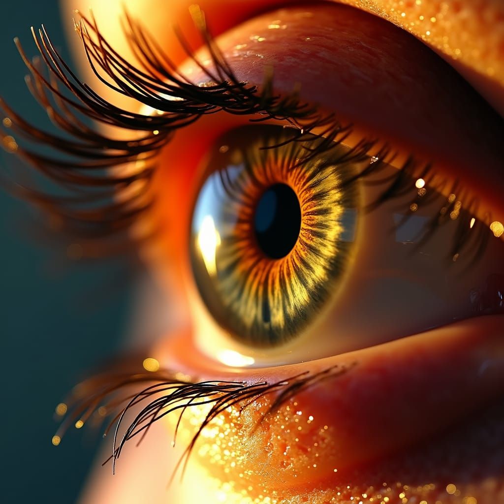 Macro Human Eye with Golden Lighting