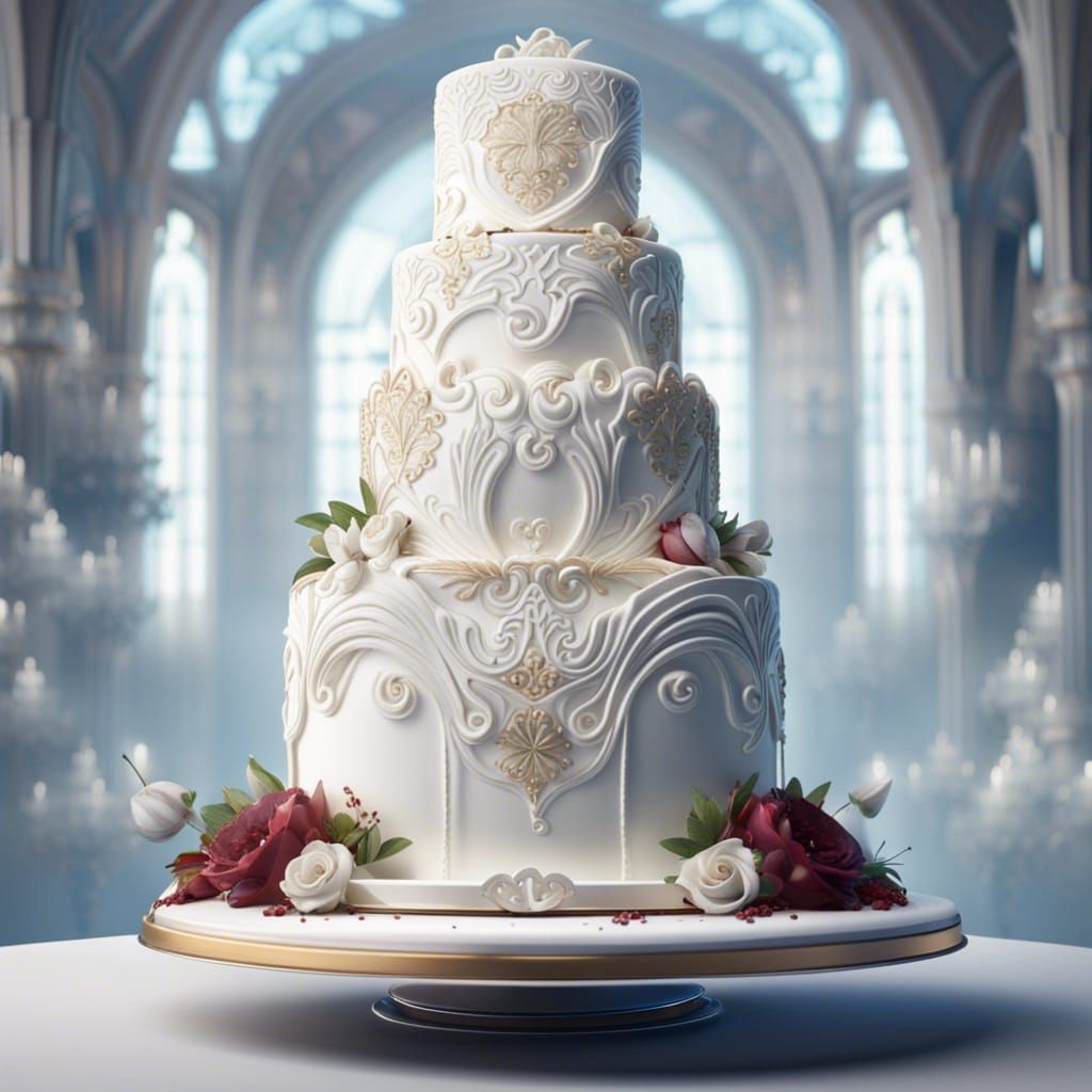 Beautiful Wedding Cake with Bride and Groom, Detailed Matte ...