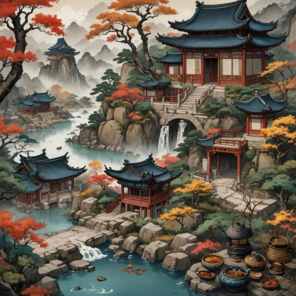 Oriental Still Life in Mixed Media