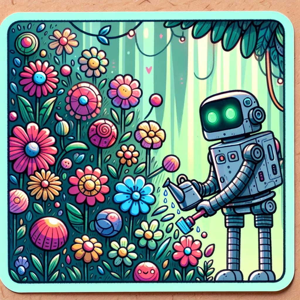 Robot Gardener in Sketchnote Style Illustration