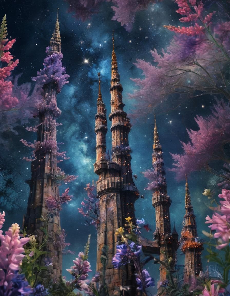 Lupin Flower Towers Reach into Space: Diamond Painting