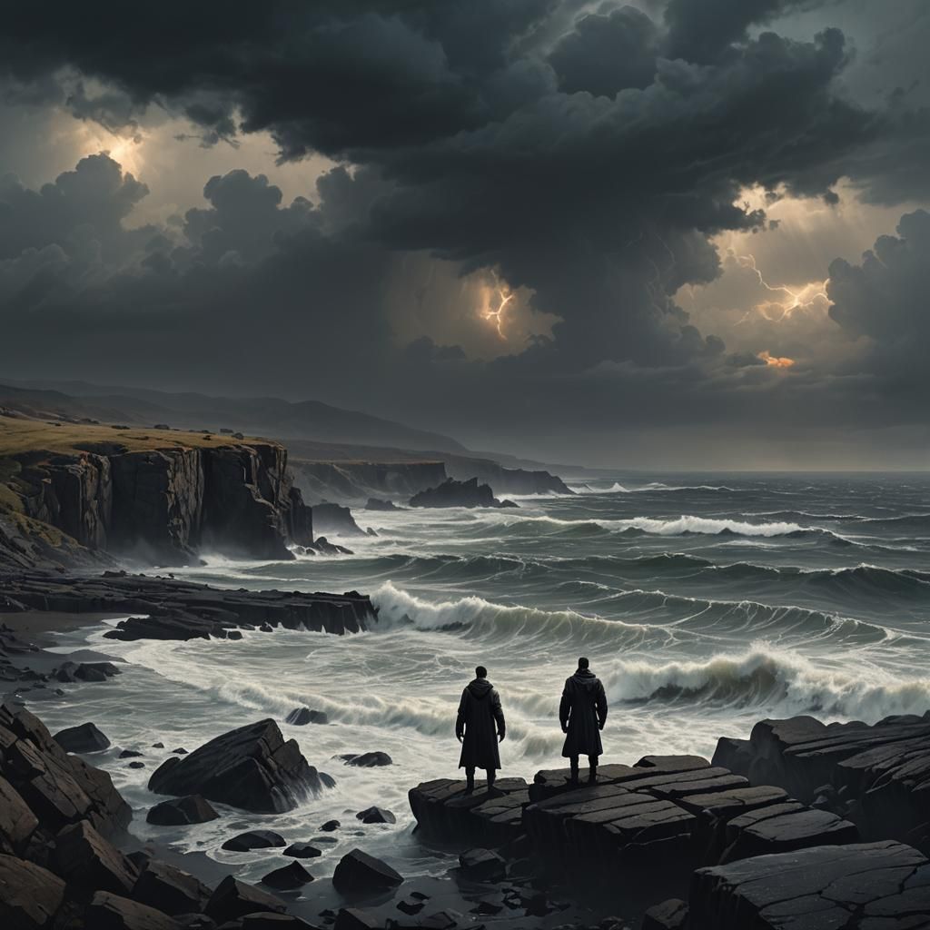 Moody Seascape with Lone Figure in Dark Fantasy Style
