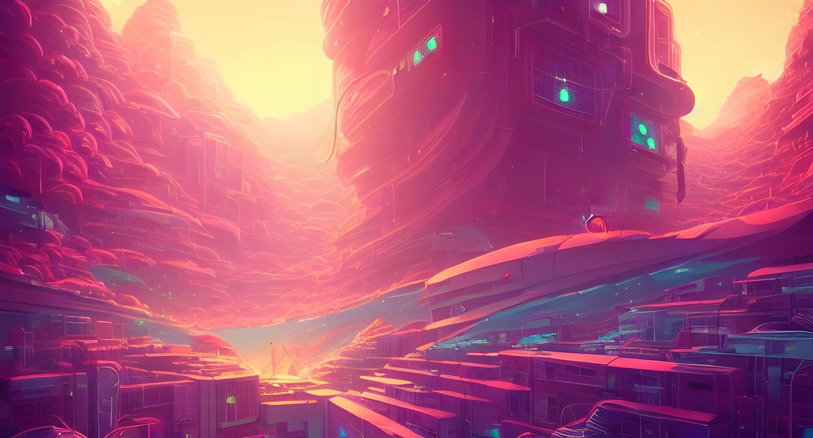 Neon Sci-Fi City in Detailed Digital Artwork