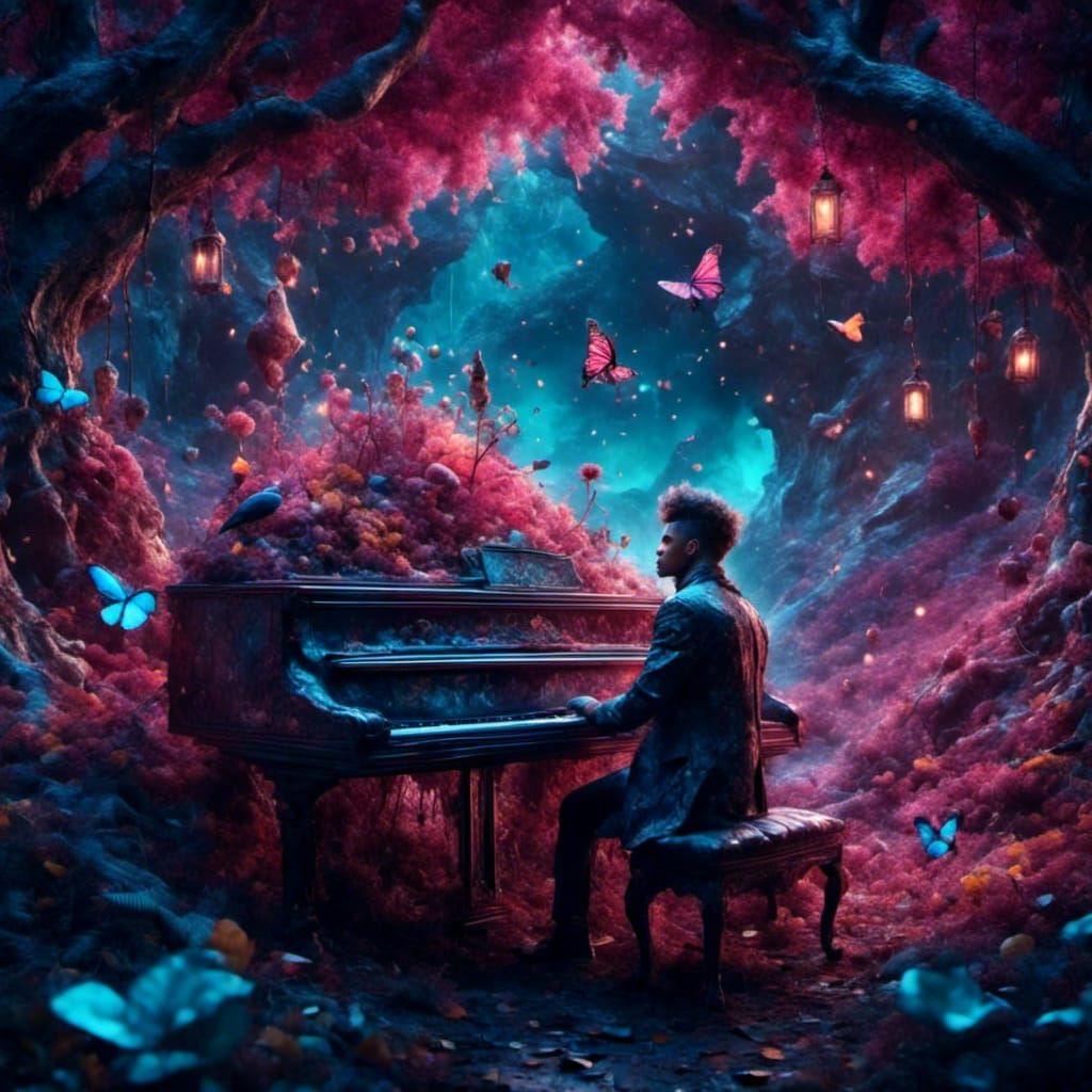 Jazz Musician in Mystical Forest Concept Art