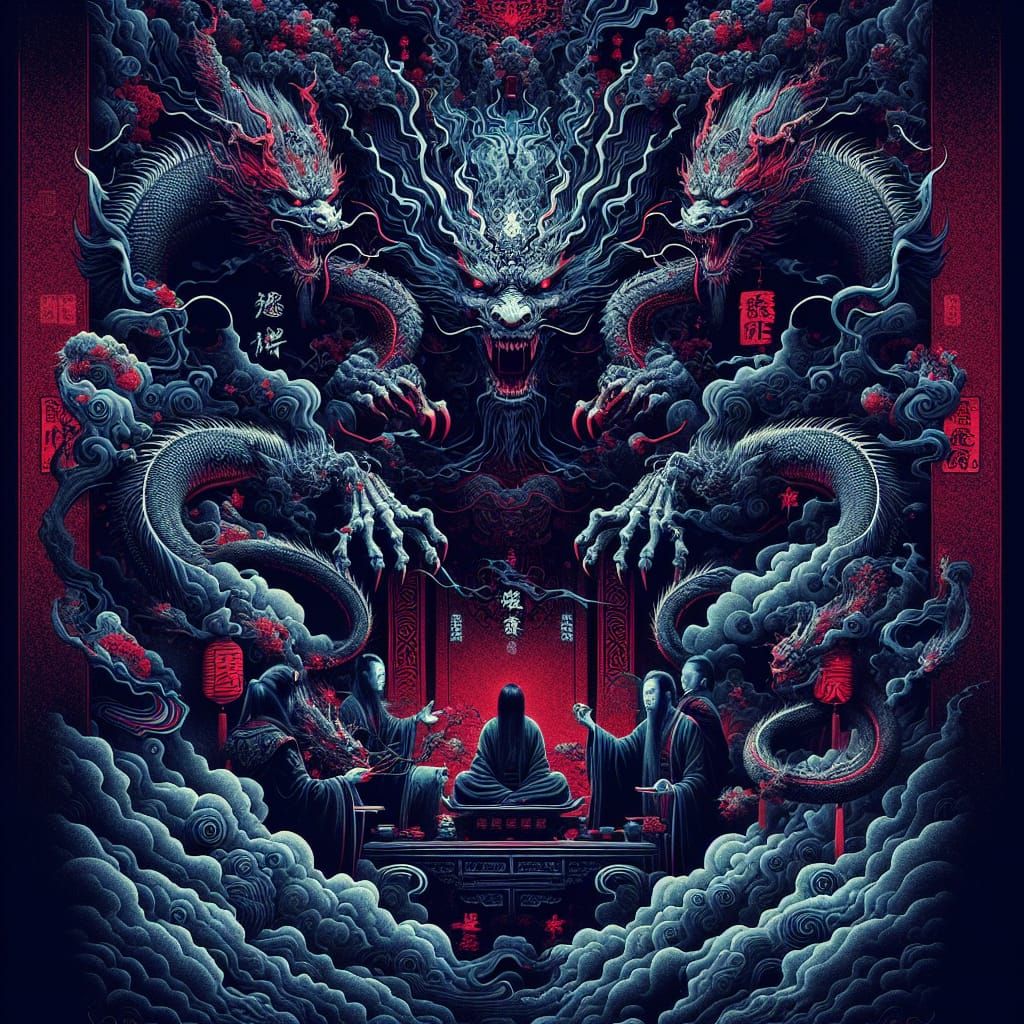 Grotesque Horror Film Poster in Zen-Ink Style