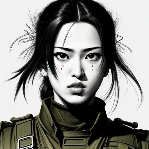 Detailed Female Soldier Splash Art in Graffiti Style