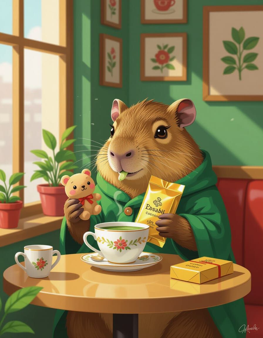 Capybara's Cafe Break: Whimsical Art Style