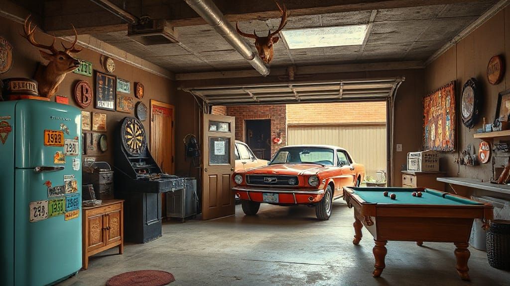 Vintage Garage Man Cave in Photorealistic Detail