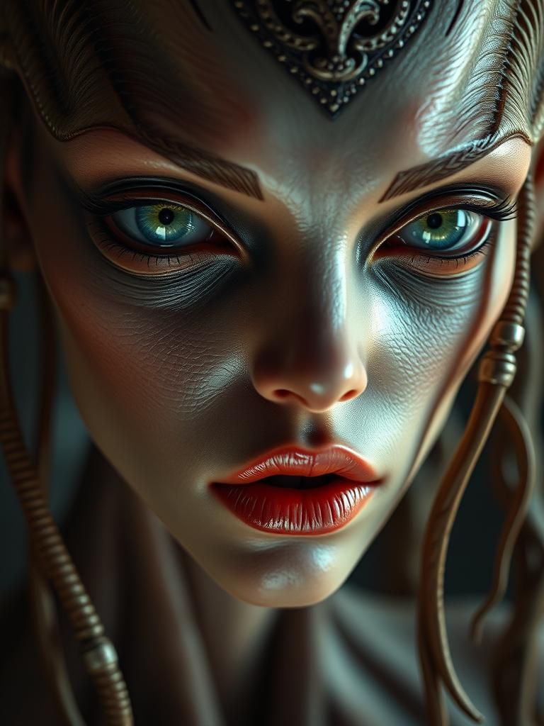 Ethereal Alien Woman in Hyperrealistic Chiaroscuro Portrait