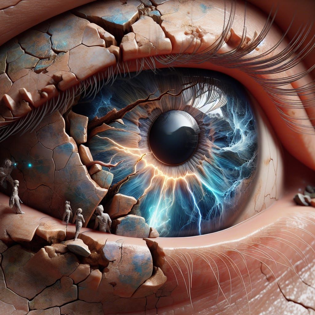 Surreal Kintsugi Eye with Waterfall, Ultra-Realism