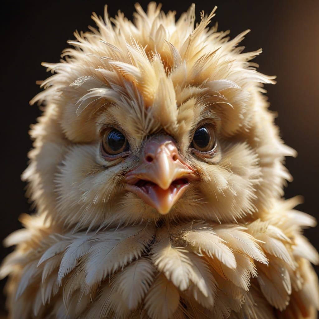 Frowning Photorealistic Baby Chicken Close-Up