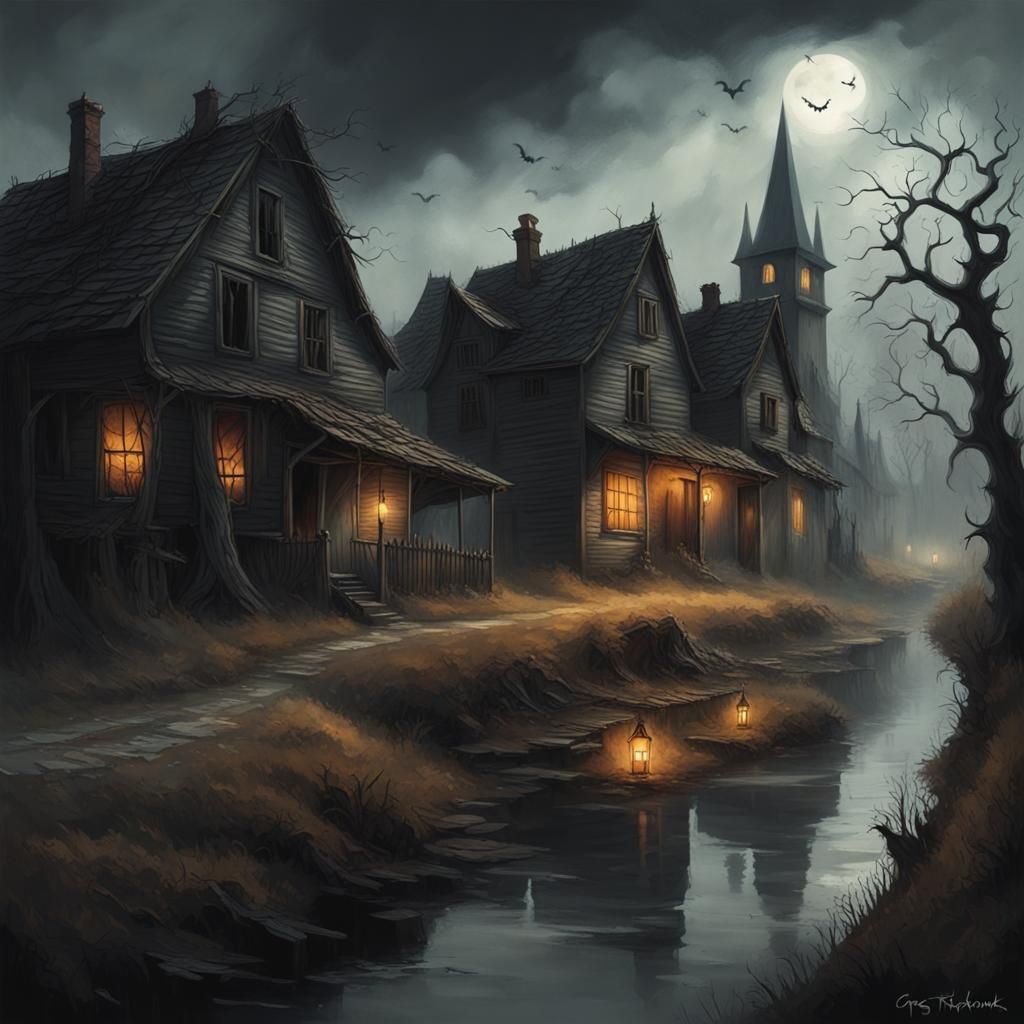 Ethereal Ghosts Roam Sinister Village in a Mystical Landscap...