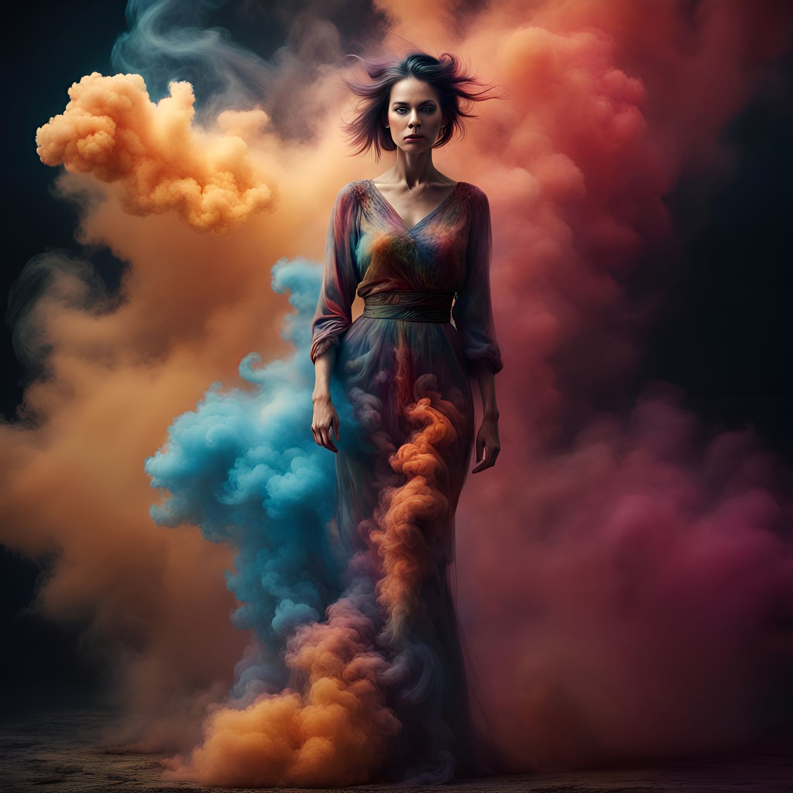Woman Formed of Colorful Smoke: Digital Matte Painting