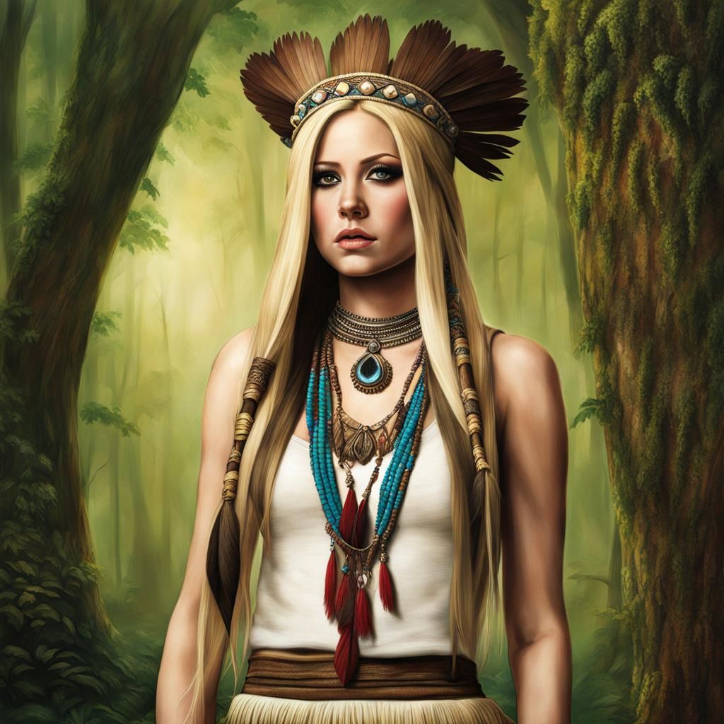 Hyperrealistic Pocahontas Portrait Inspired by Avril Lavigne