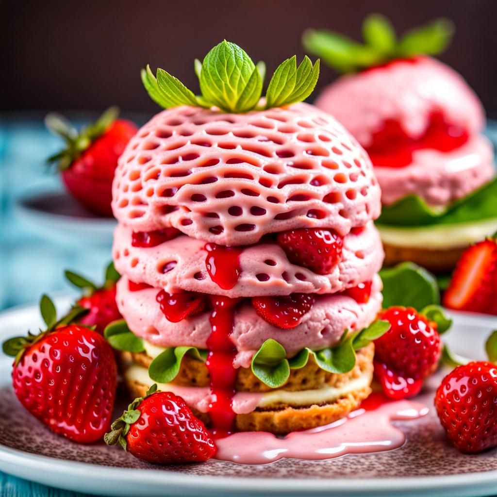 Strawberry Ice Cream Hamburger: Detailed Food Photo