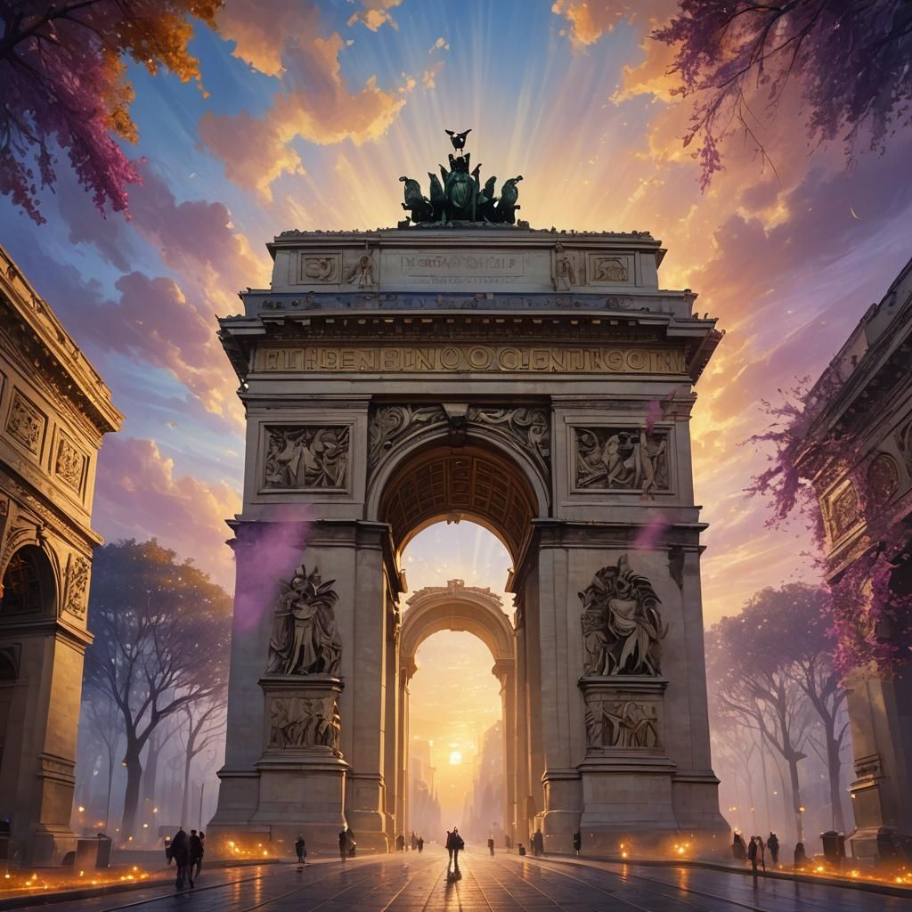 Arc de Triomphe: Golden Sunset Fantasy Art