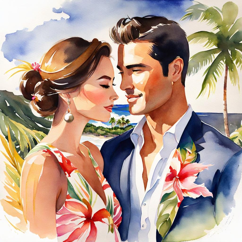 Couple in Hawaii, watercolor
