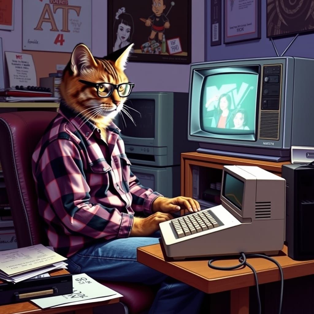 Gen X Cat Typing on Commodore 64