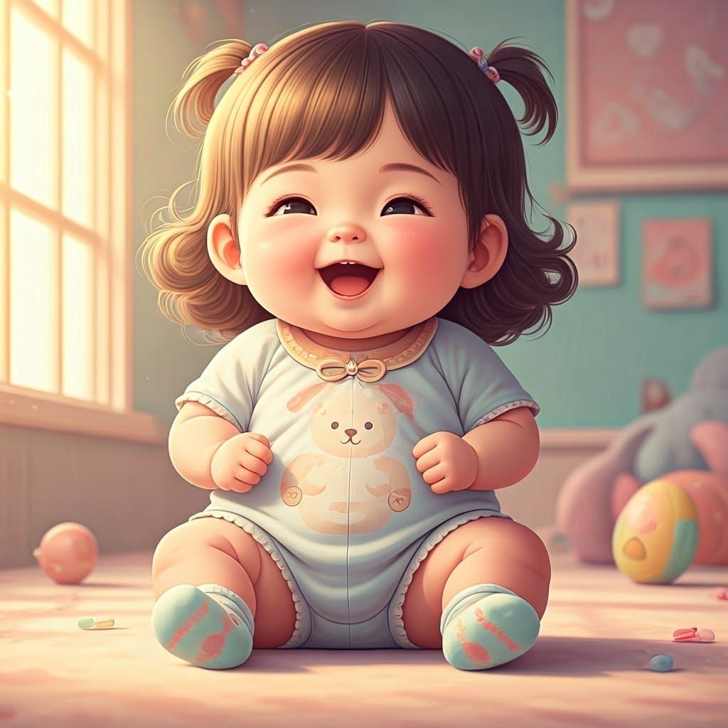 Laughing Chubby Baby Girl in 3D Anime Style