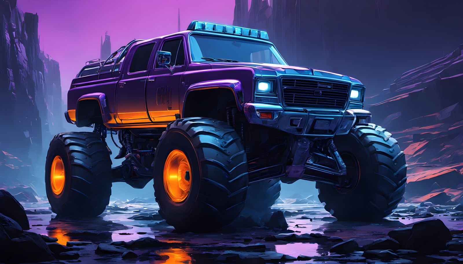 Cyberpunk Beast Dominates Dark Crystal Landscape