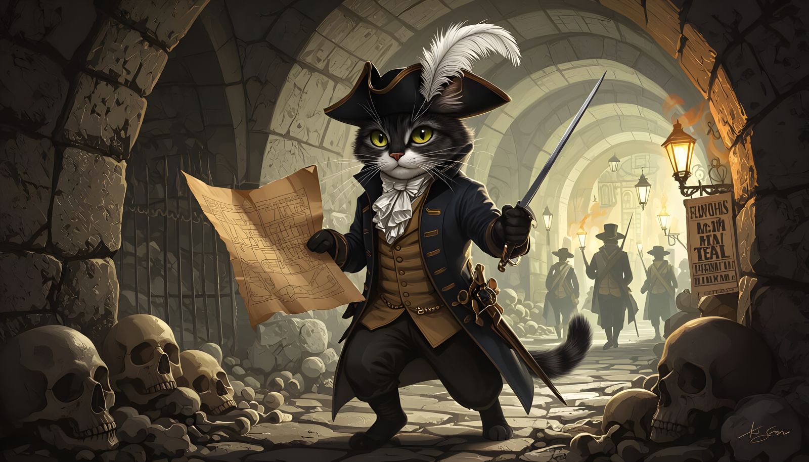 Elegant Cat Spy in Paris Catacombs