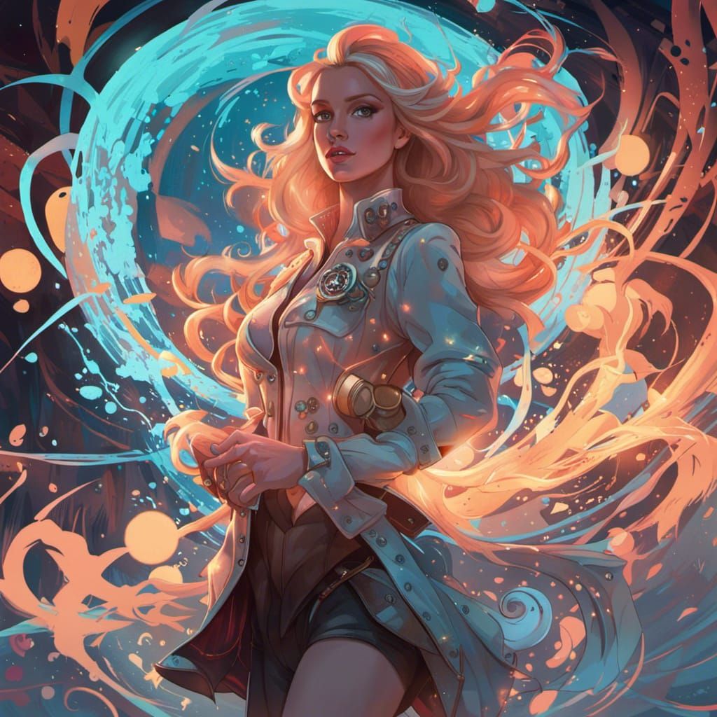 Woman with Magic and Slime Hat in Synthwave Style