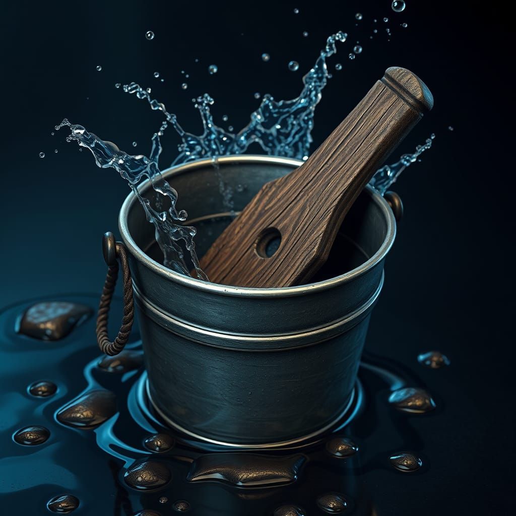 Metal Bucket with Fantastical Wooden Handle