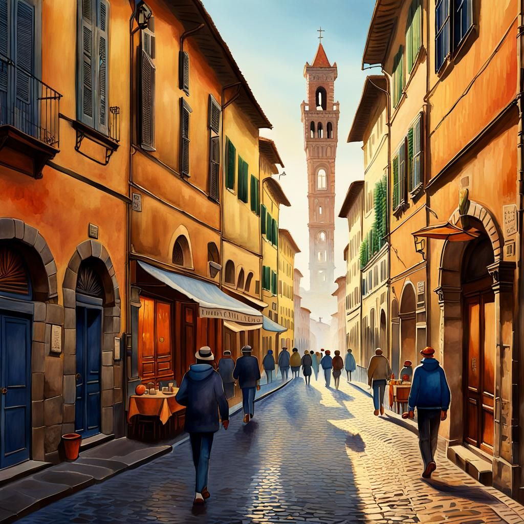 Florence Street Scene in Pointillism Style