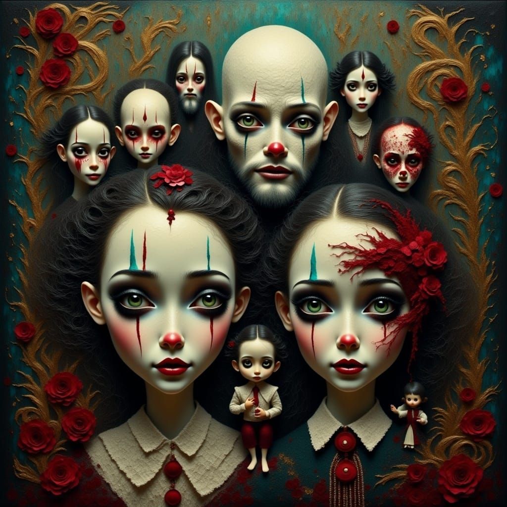 Surreal Family Portrait in Gothic Style with Unsettling Emot...