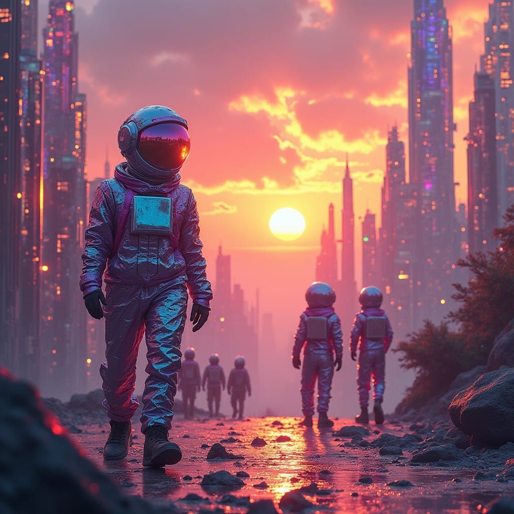 Vibrant Futuristic Metropolis Unfolds at Sunset
