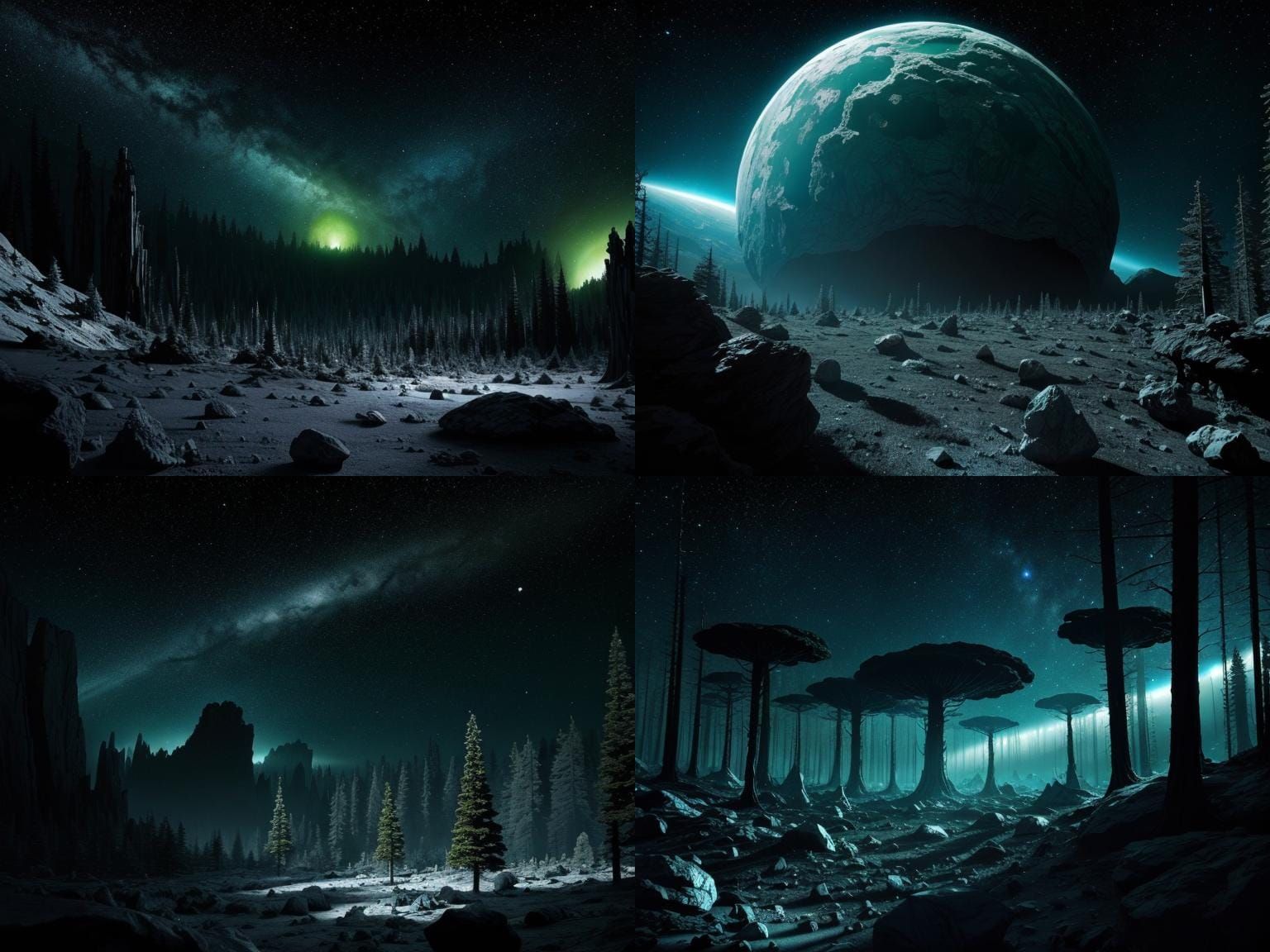 Alien Forest Floating on Asteroid in Space