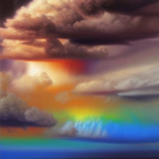 Rainbow Cloud Explosion as Oil Painting
