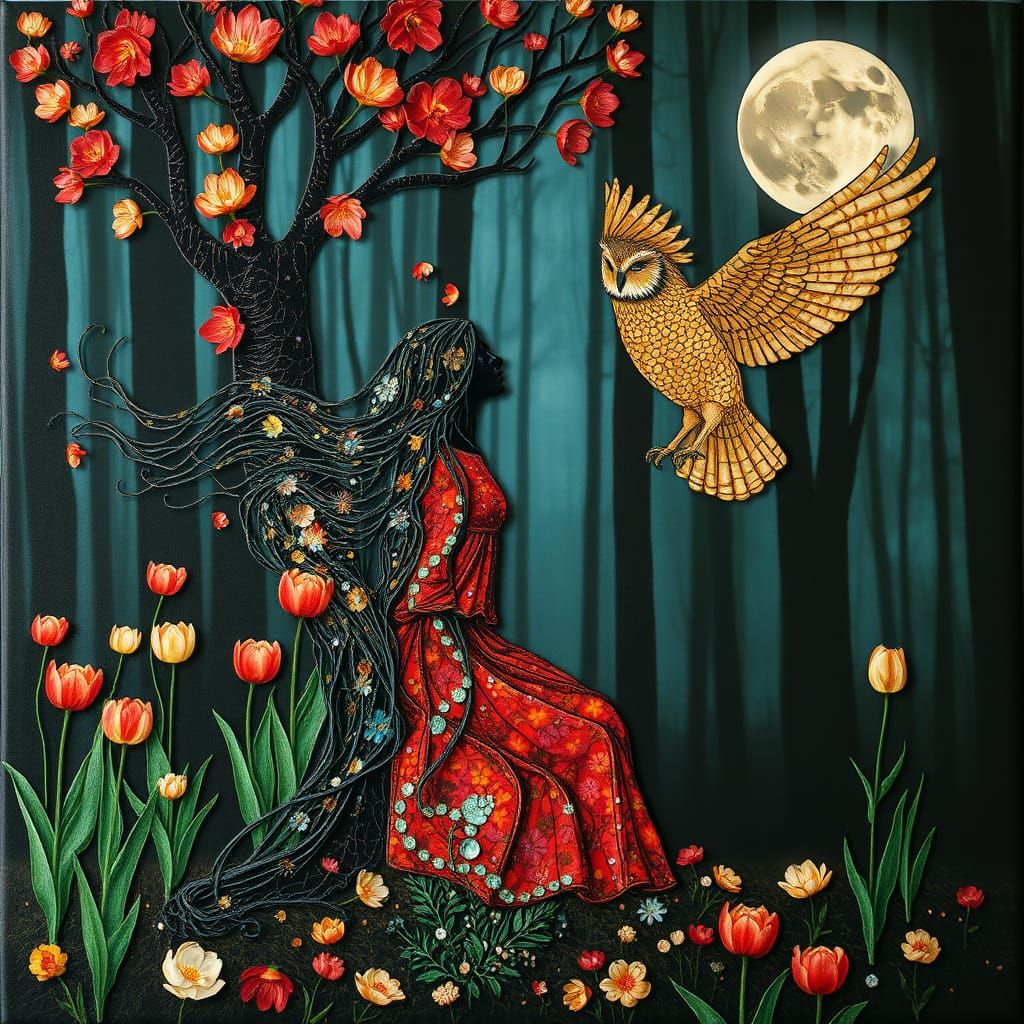 Blodeuwedd: Flower and Owl Goddess in Ethereal Art