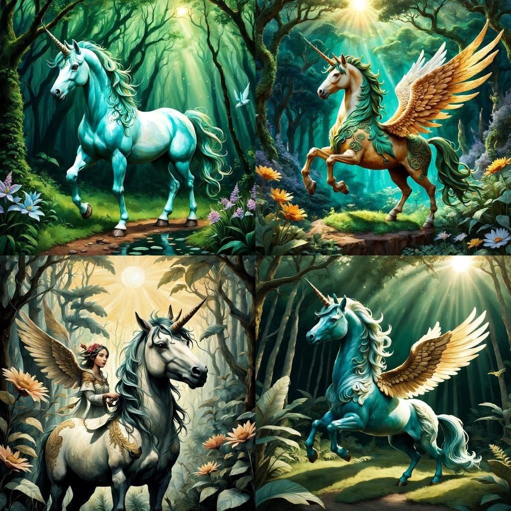 Mythical Clay Sculpture of a Unicorn Soars Above the Rainfor...