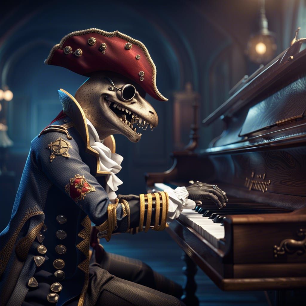 Pirate Shark Plays Piano: 3D Game Cinematic Art