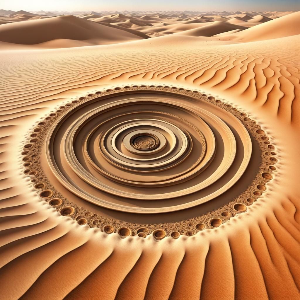 Hyperrealistic Fractal Circles in Desert Sands