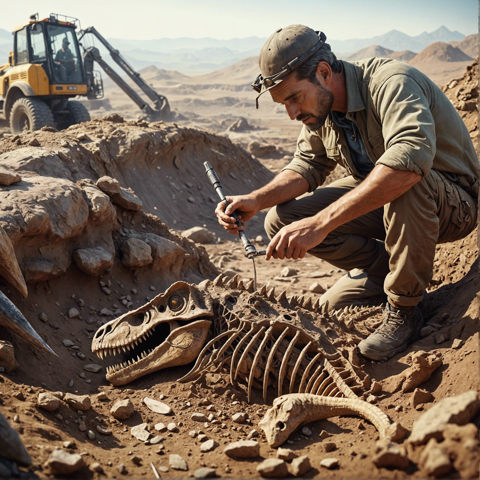 South Asian Archaeologist Excavating Dinosaur Fossil