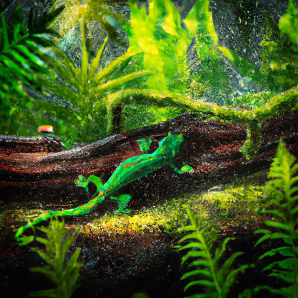 Vibrant Rainforest Scene with Tropical Leaves and a Lively G...