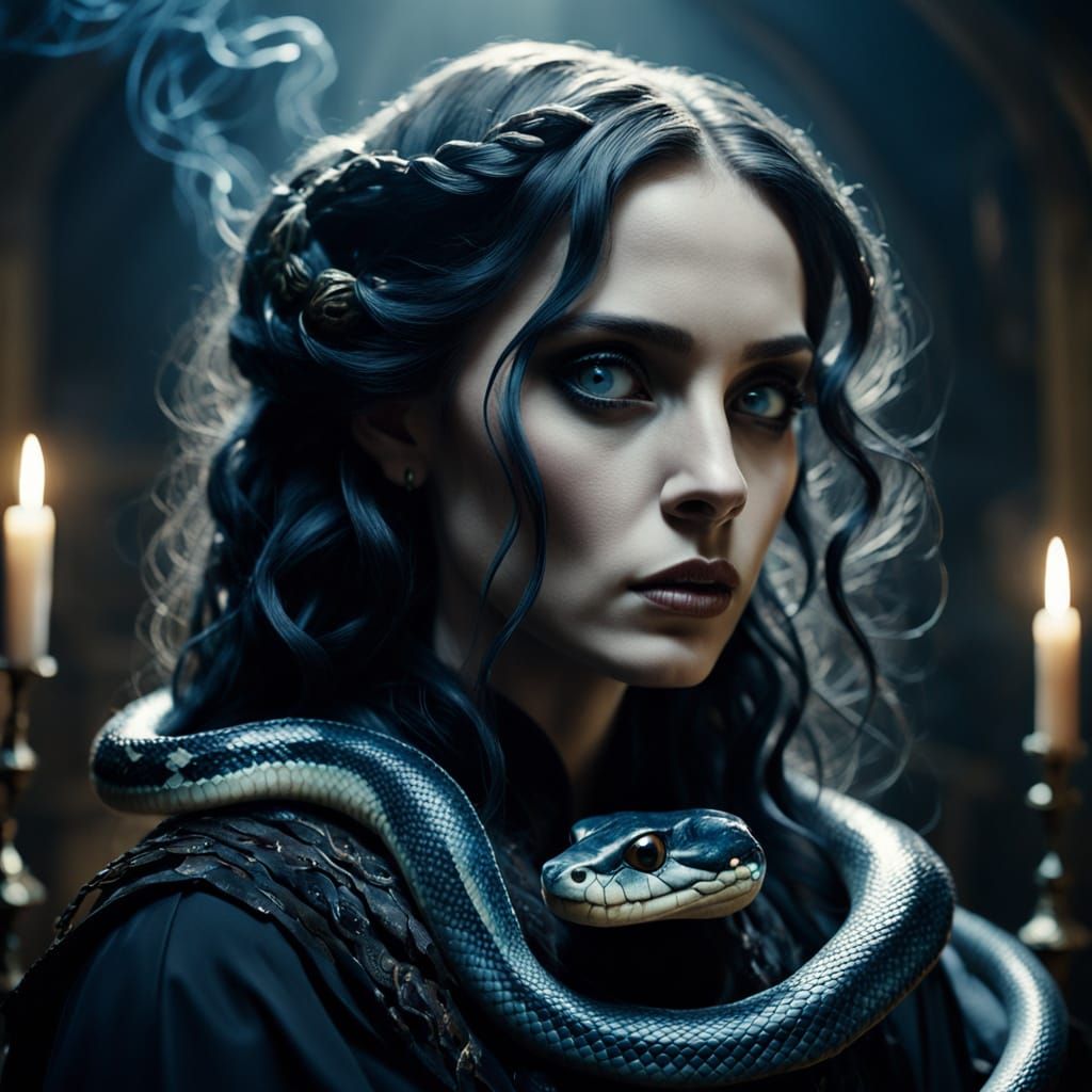 Gothic Woman with Snakes in Dark Romanticism Style
