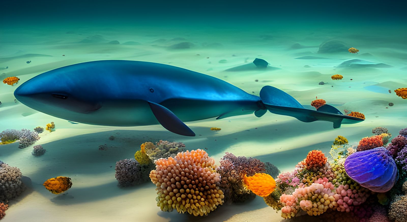 Futuristic Submarine in Vibrant Deep-Sea Ecosystem