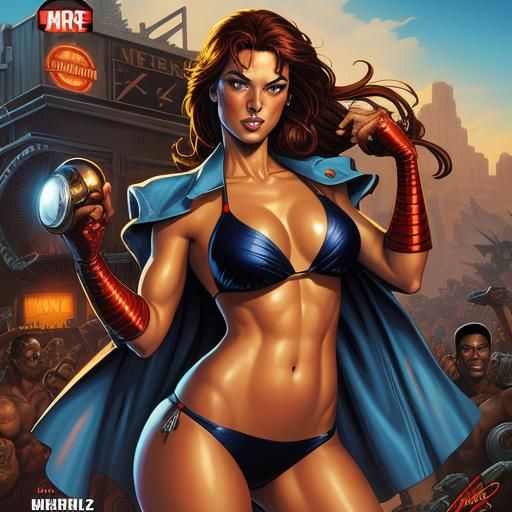 Bikini Model Striptease in Comic Book Style