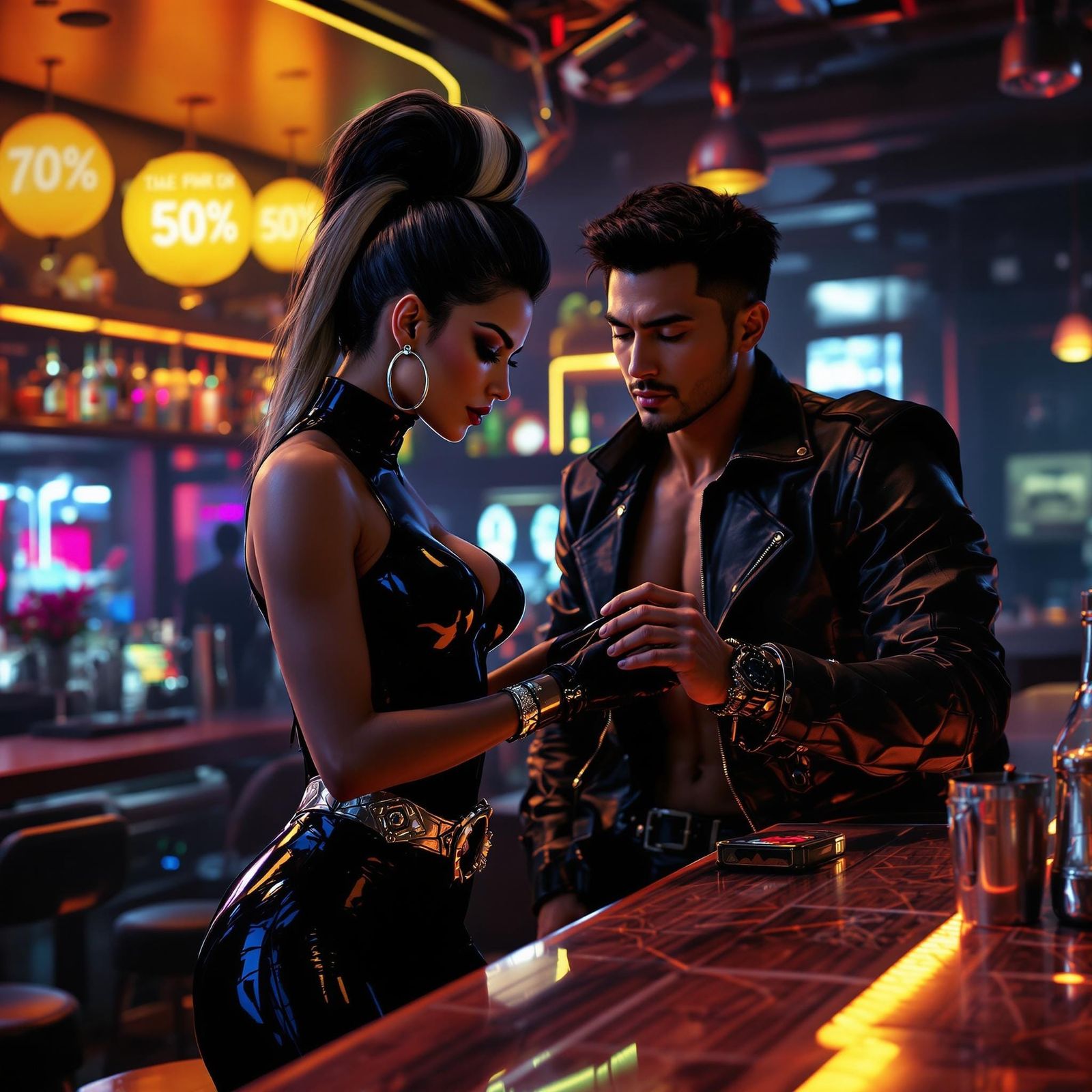 Futuristic Handoff in Cyberpunk Comic Style