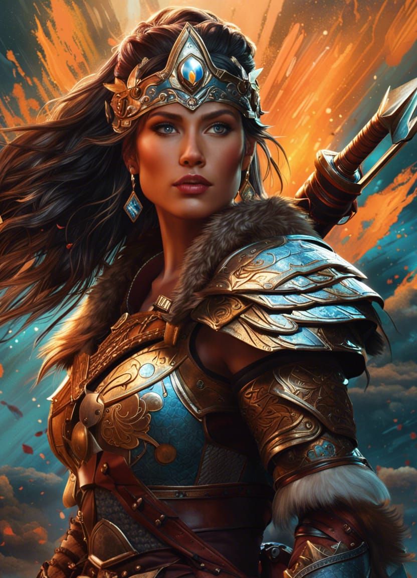 Female Barbarian Warrior in Wilderness, 3D Render