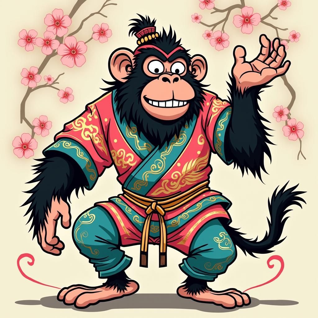 Cartoon Monkey in Chinese Mythological Attire