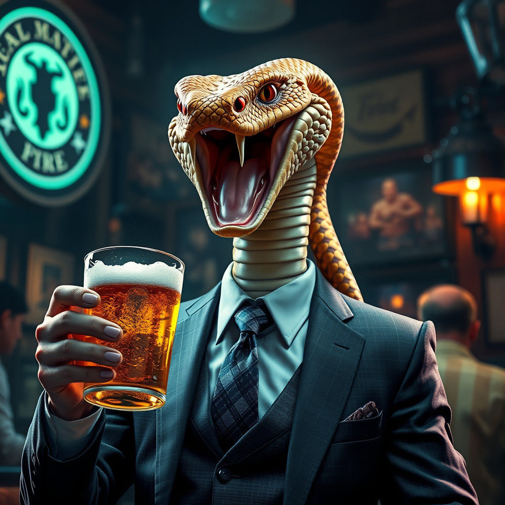Laughing Cobra in Business Suit, Hyperdetailed Portrait
